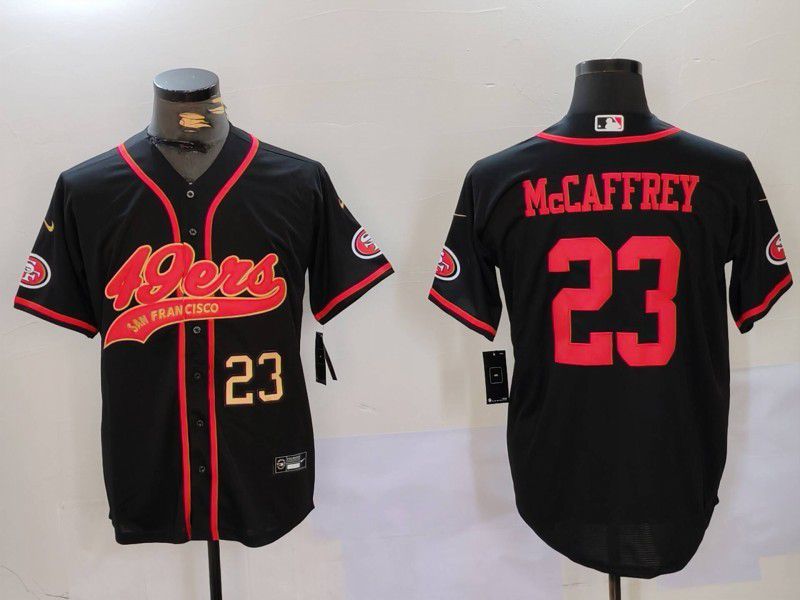 Men San Francisco 49ers #23 Mccaffrey Black gold Joint Name 2024 Nike Limited NFL Jersey style 2